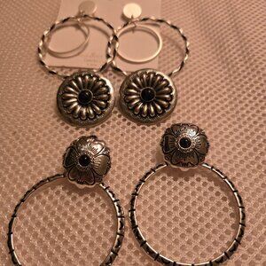 3 pairs black/silver earrings, varied designs. New from Market, cute for any age
